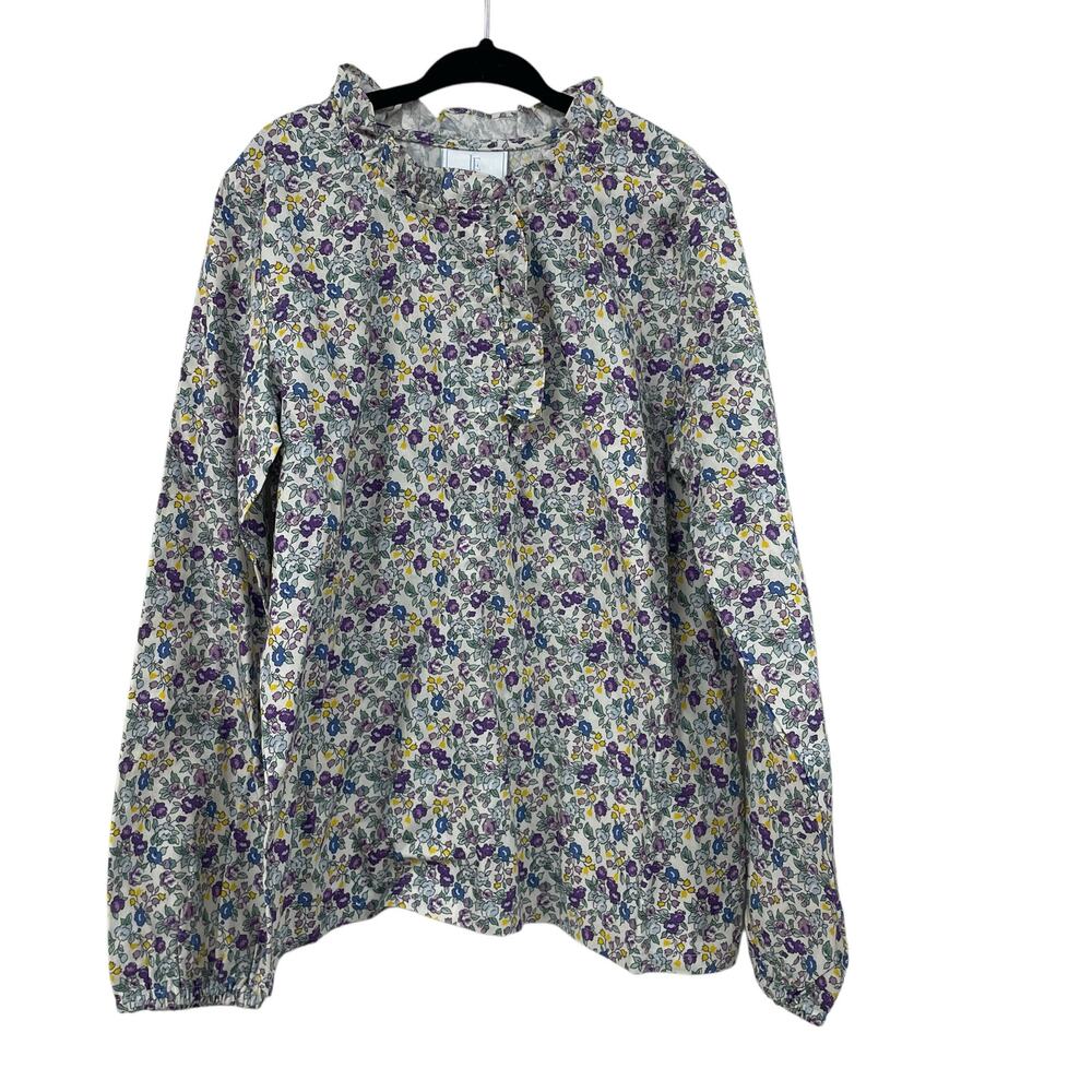 NWT Little English Ruffle Hidden Placket Button Up Floral Top Purple Yellow 10